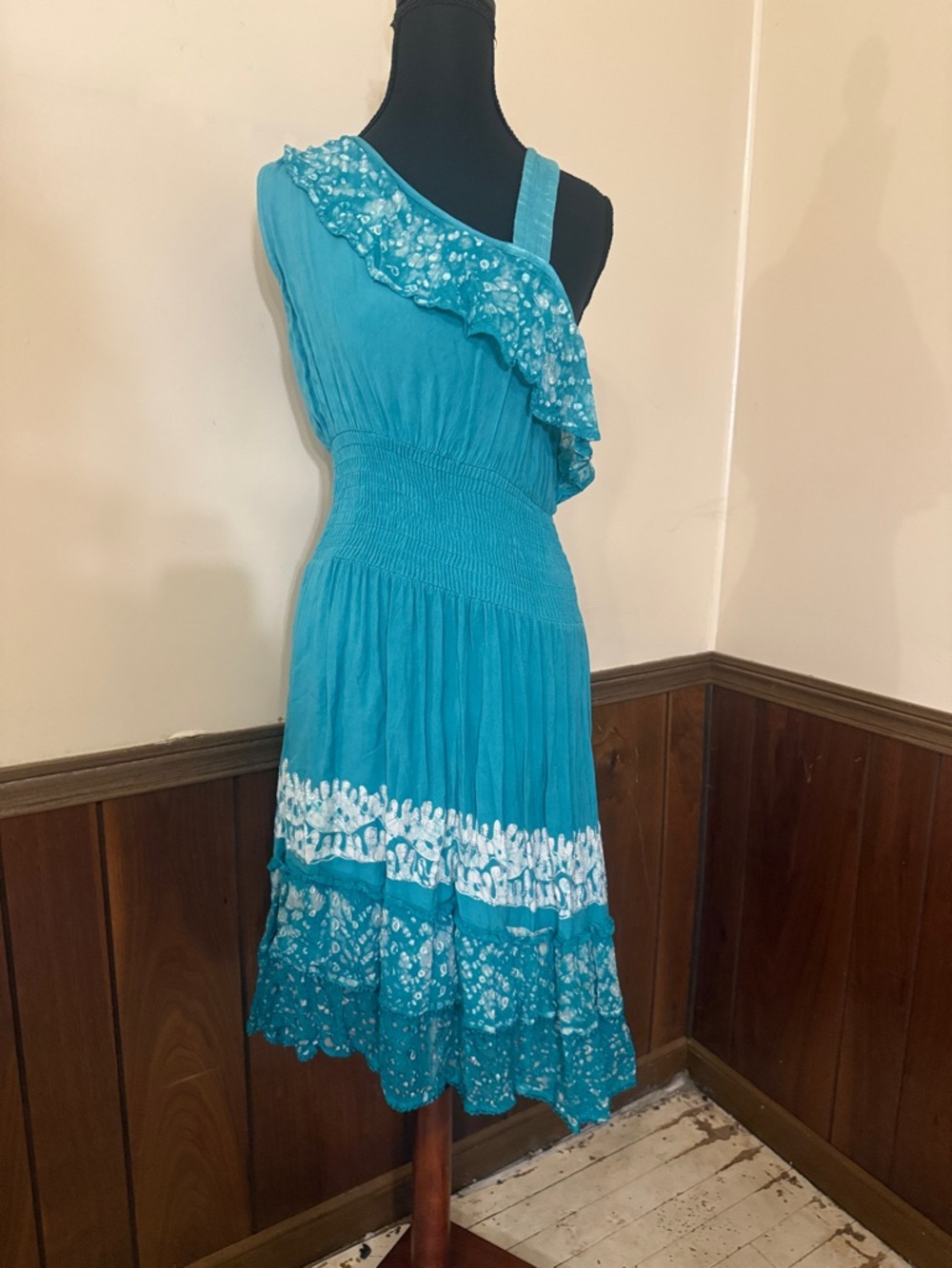 Fashion Terminal One Shoulder Boho Dress Teal Free Size